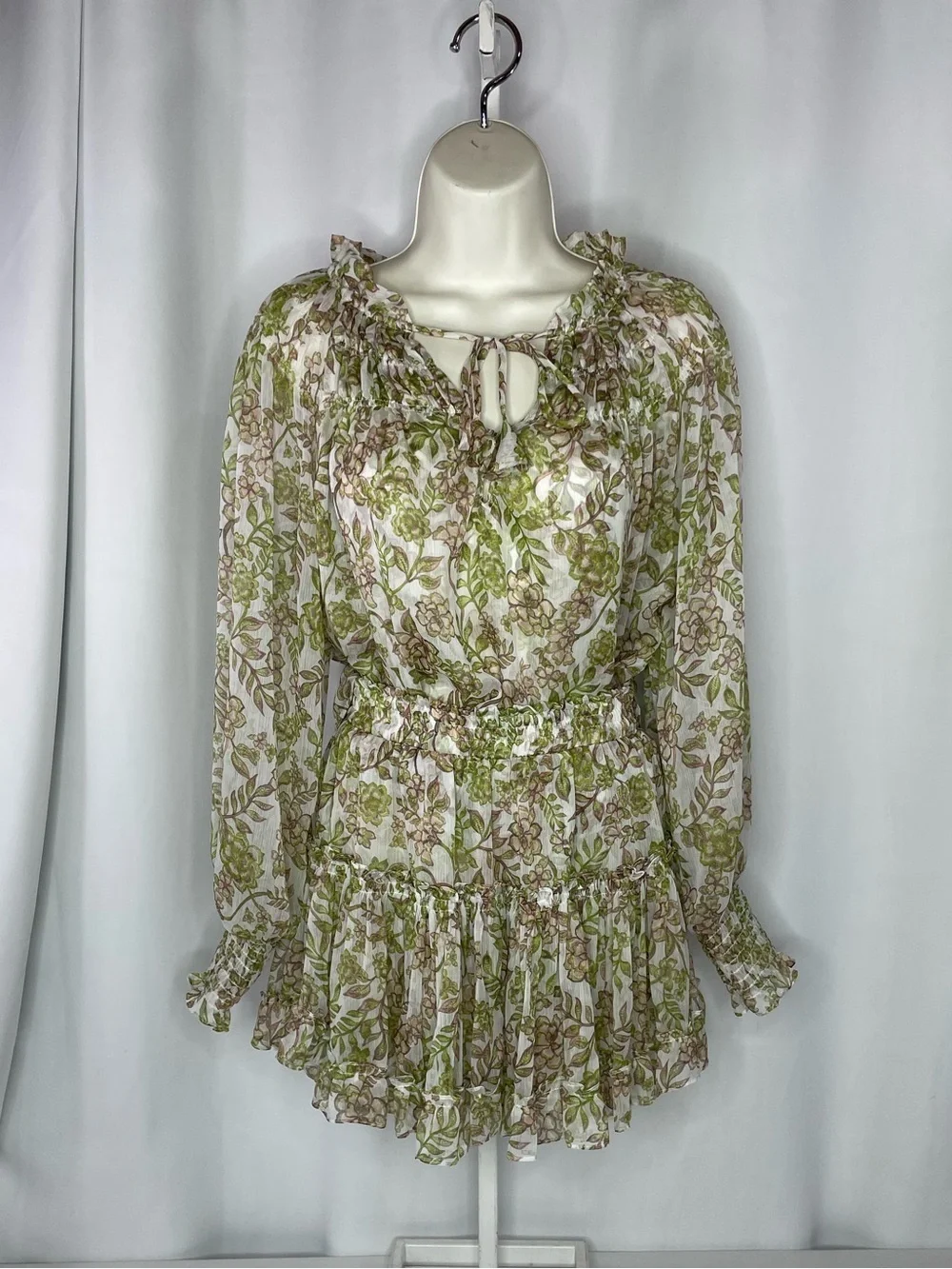 MISA Los Angeles Floral Chiffon Mini Skirt Set XS Boho Peasant Top Romantic Coqu